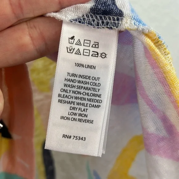 Perfect Rachel Zoe Colorful Floral V-neck Linen Short Sleeve Blouse Women large - Picture 5 of 6